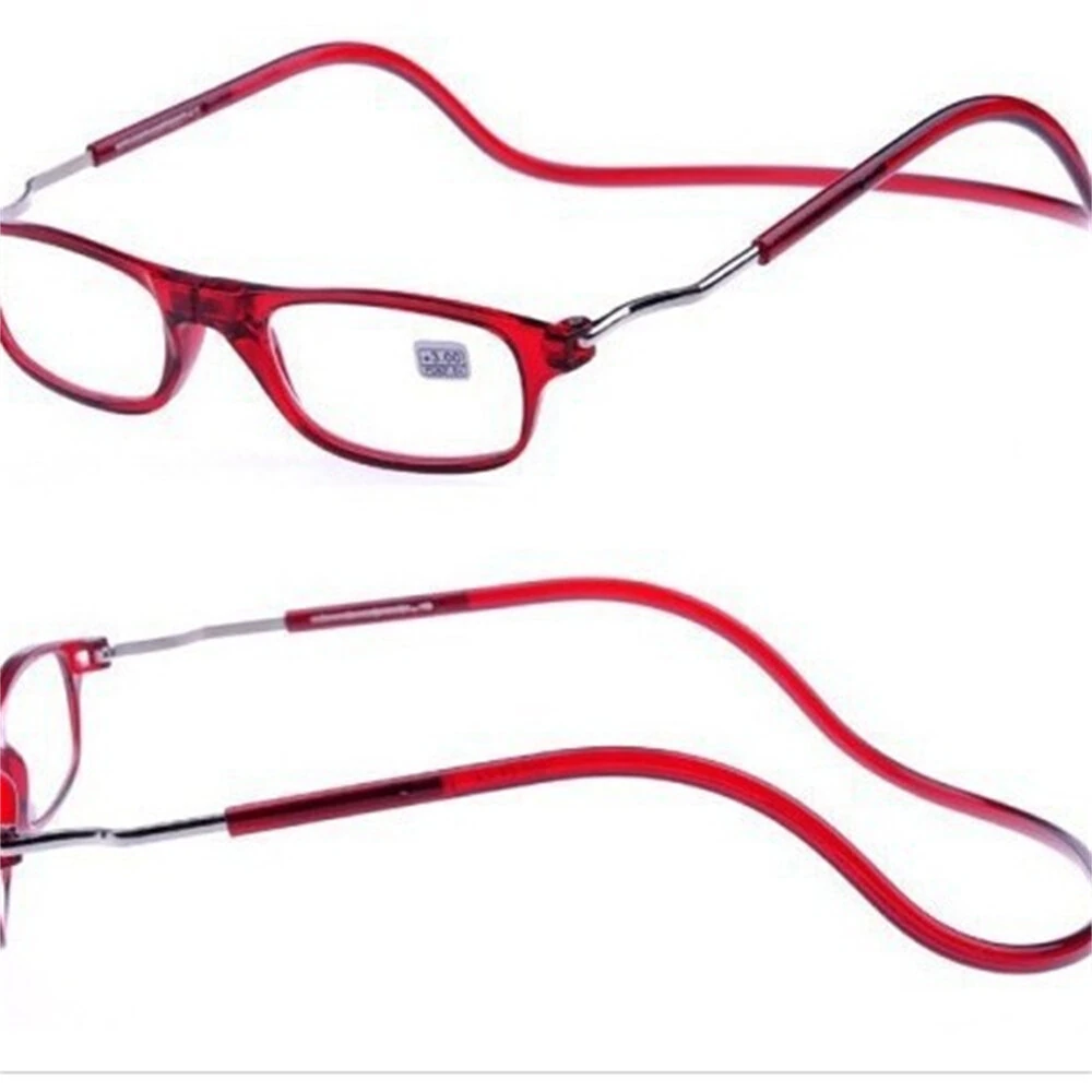 (image for) 2pcs Magnetic Neck Mounted Lightweight Reading Glasses Adjustable Temples Anti-Fall Anti-drop Presbyopic Eyeglasses