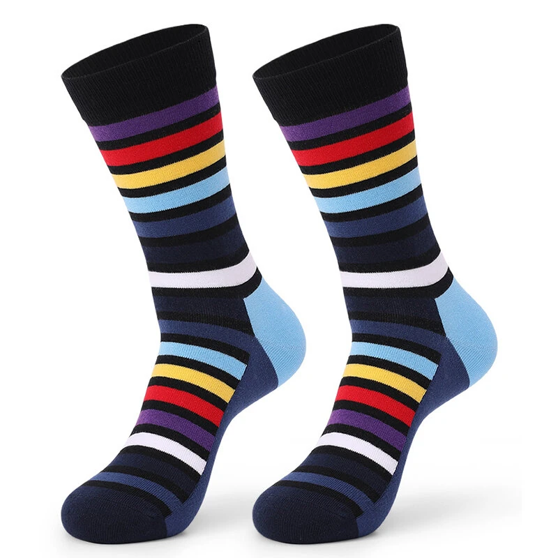 (image for) 5 Pairs Men's Cotton Stripe Socks Funny Crew Bright Color Block Personality Mid Long Tube Skateboard Socks Unisex