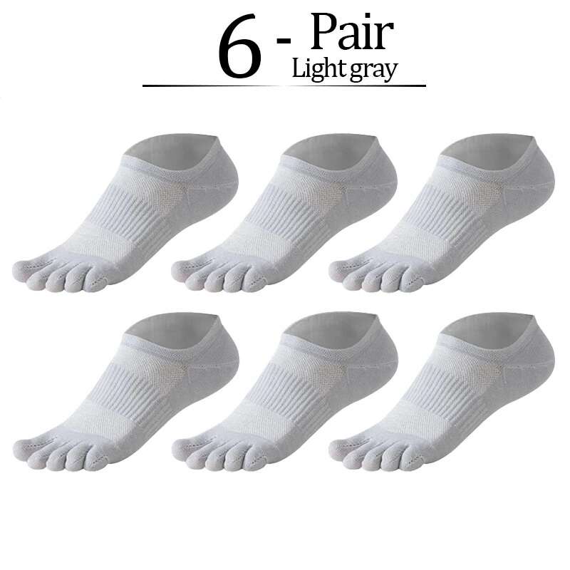 (image for) 6 Pairs Men's Pure Cotton Five Finger Socks Breathable Mesh Sweat Absorbent Antibacterial Short Boat Socks Running Sports Toe Sock Comfortable