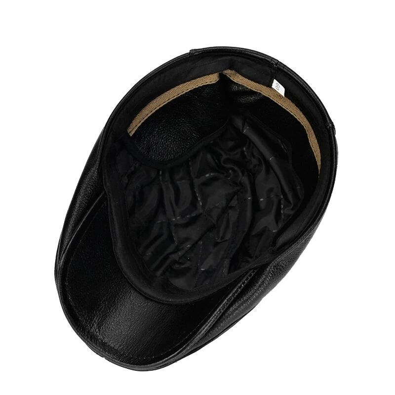 (image for) Collrown Men's Outdoor Genuine Leather Berets Forward Cap for Autumn Winter Casual Flat Peaked Hat