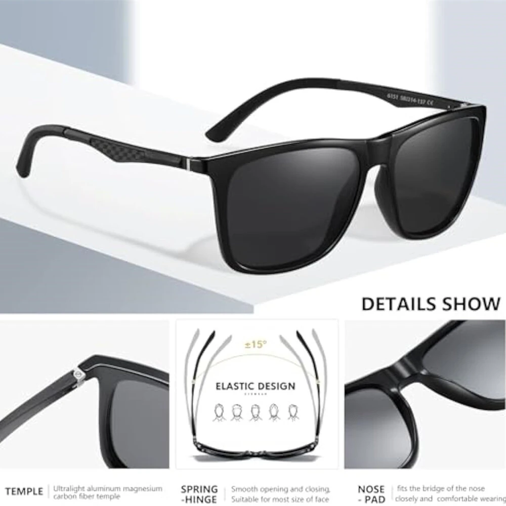 (image for) Fashion Black Square TAC Polarized Sunglasses UV400 Protection Sun Eyewear Glasses for Outdoor Cycling Driving Travel Fishing
