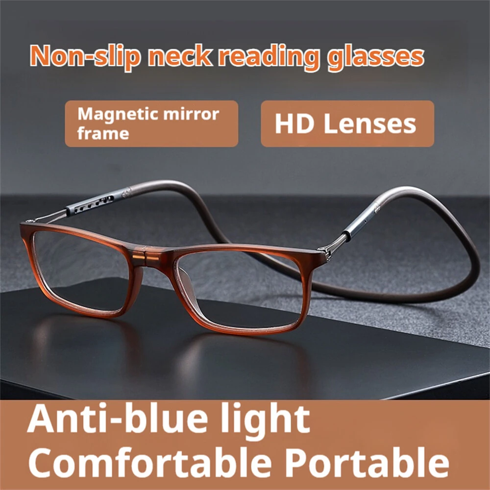 (image for) Folding Portable Hang Neck Magnetic Reading Glasses Lightweight Anti-blue Light HD Eye Protection Presbyopia Glasses