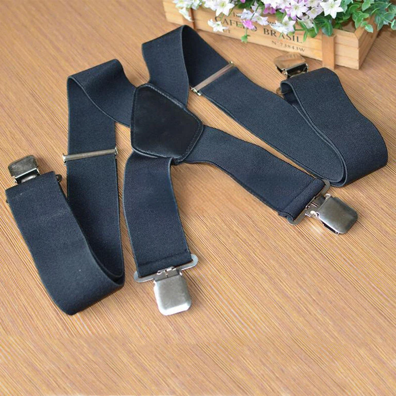 (image for) Men's Suspenders With 5cm Widened And Comfortable Elastic Straps, Adjustable 4 Clips For Trousers, Classic Black Suspenders Elastic X-Back