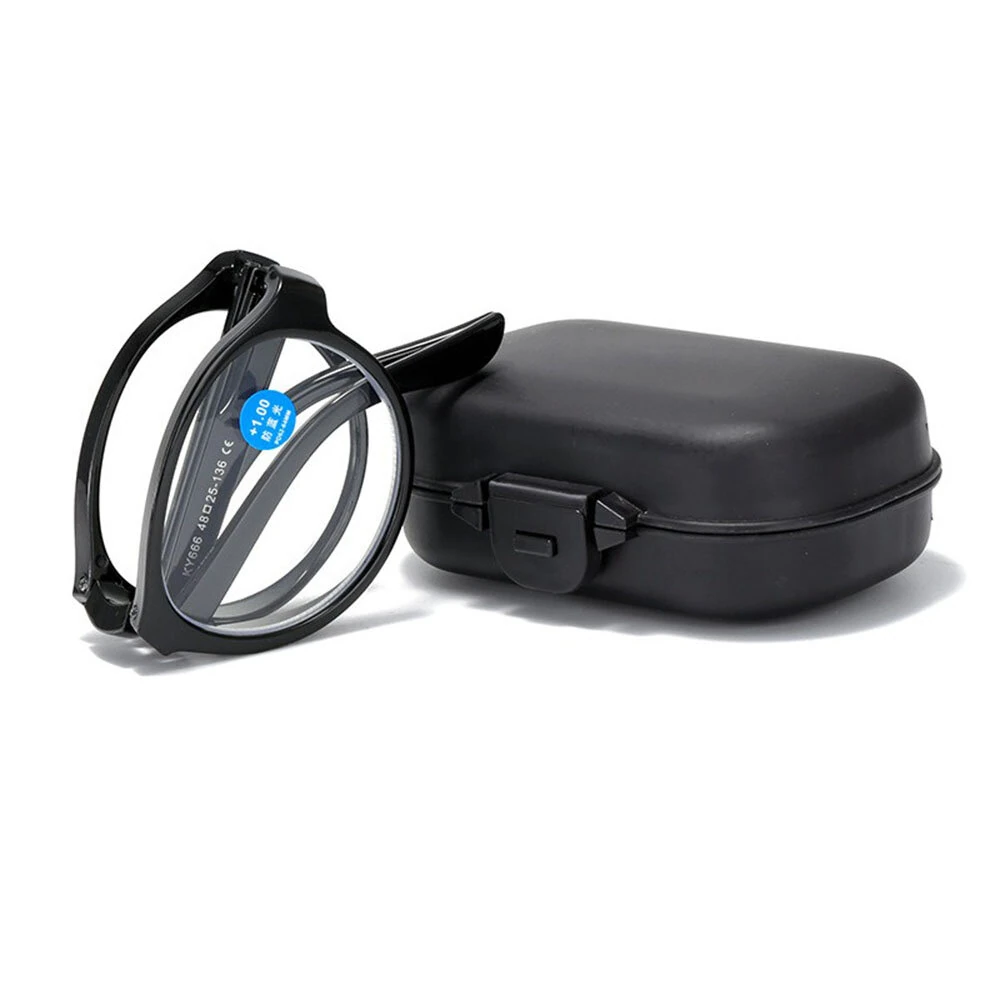 (image for) Portable Folding Reading Glasses Fashion Far-sighted Eyewear with Plastic Case Anti Blue Ultralight Diopter Eyeglasses 1.5 To +3.5